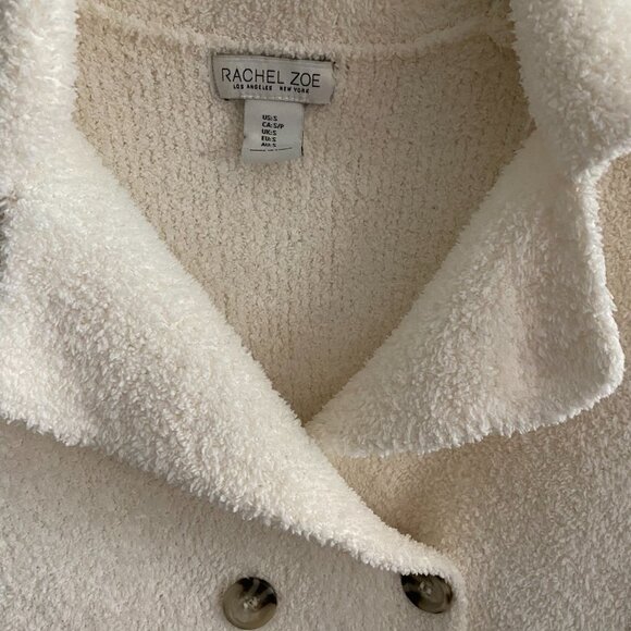 RACHEL ZOE Double Breasted Lapel Neck Ivory Teddy Sherpa Jacket Coat - Size Smal - Picture 2 of 3